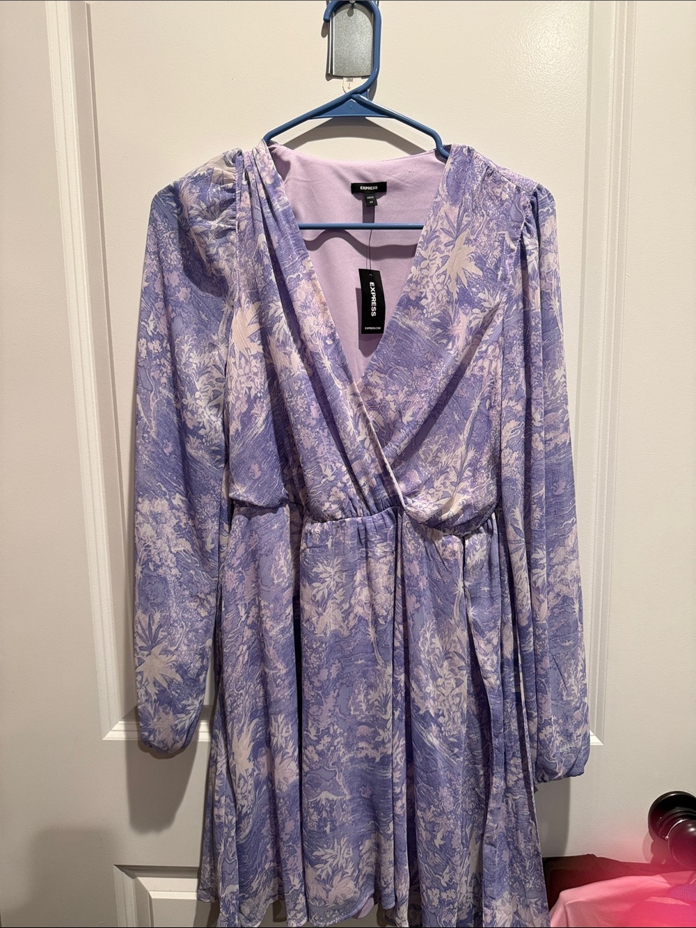 Express Lilac Floral Wrap-Style Dress